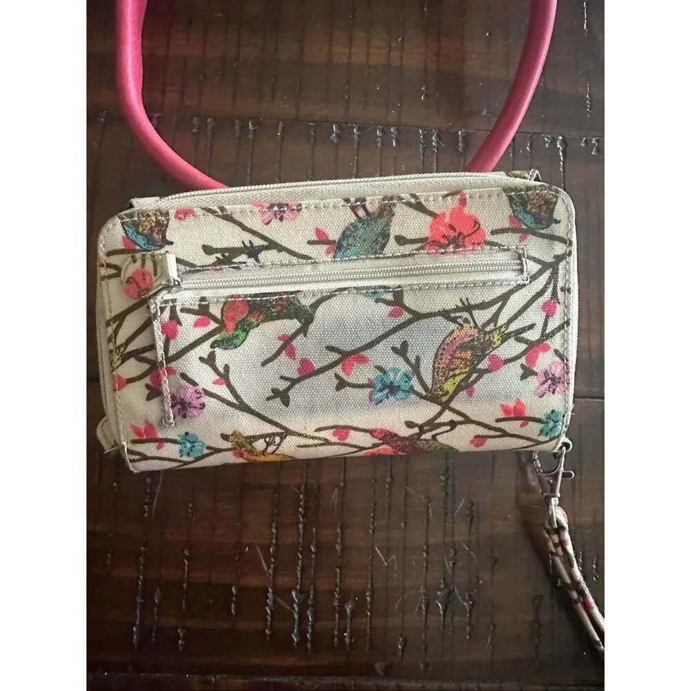 Vintage fossil pink leather satchel tote wallet birds Marlow - Picture 11 of 16